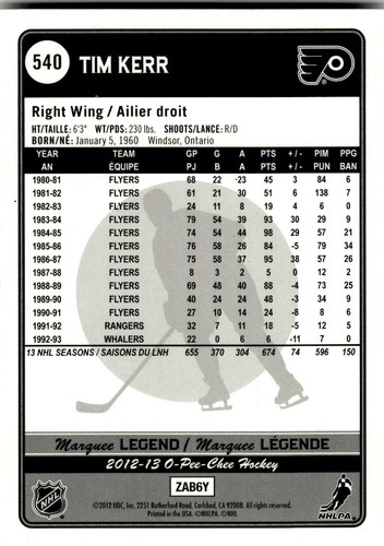 2012-13 O-Pee-Chee FOIL RAINBOW Tim Kerr Philadelphia Flyers #540 - Picture 2 of 2