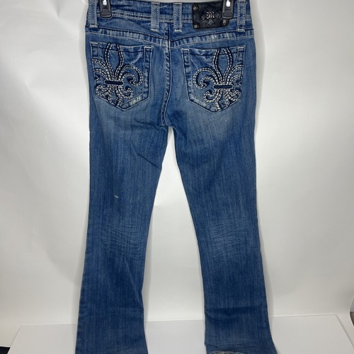 Miss Me Jeans Womens 26 (30x34) Blue Boot Cut Low Rise Distressed JP4369 - Picture 9 of 17