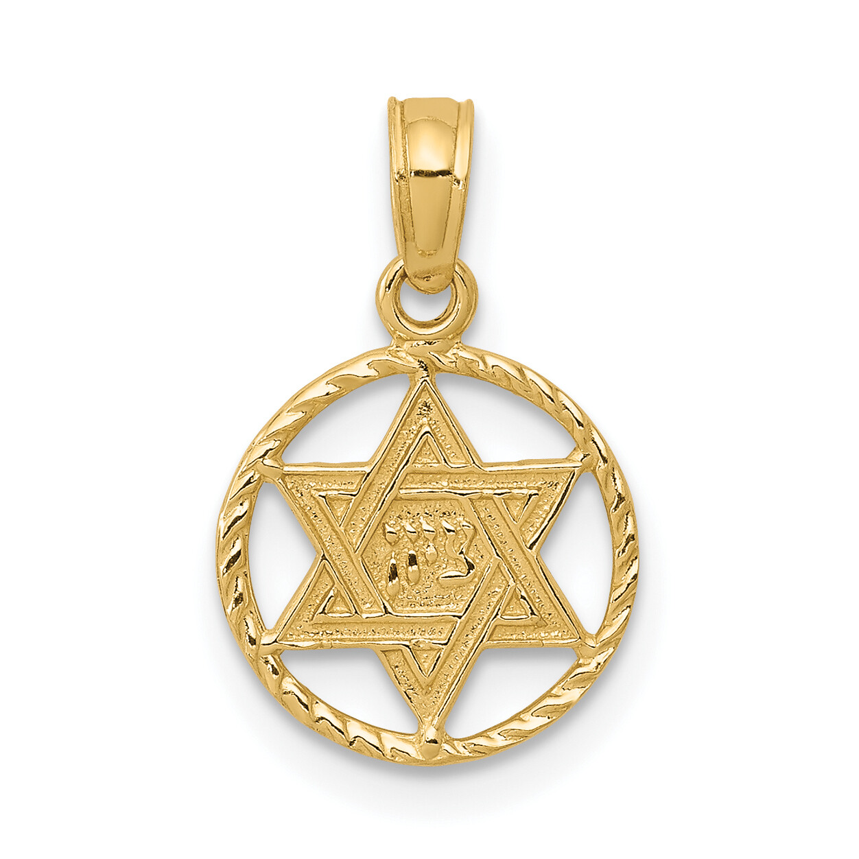 Avariah Solid 10K Yellow Gold Star of David in Circle Frame Pendant - 17mm