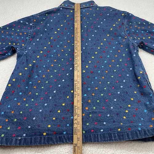 Vintage 90s Tantrums Rainbow Embroidered Dots Denim Jacket Womens Large Pride - Picture 6 of 7