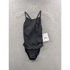 NWT Dolfin Women's size 26 Reliance Solid Black V-Back One Piece Style 111VB-790
