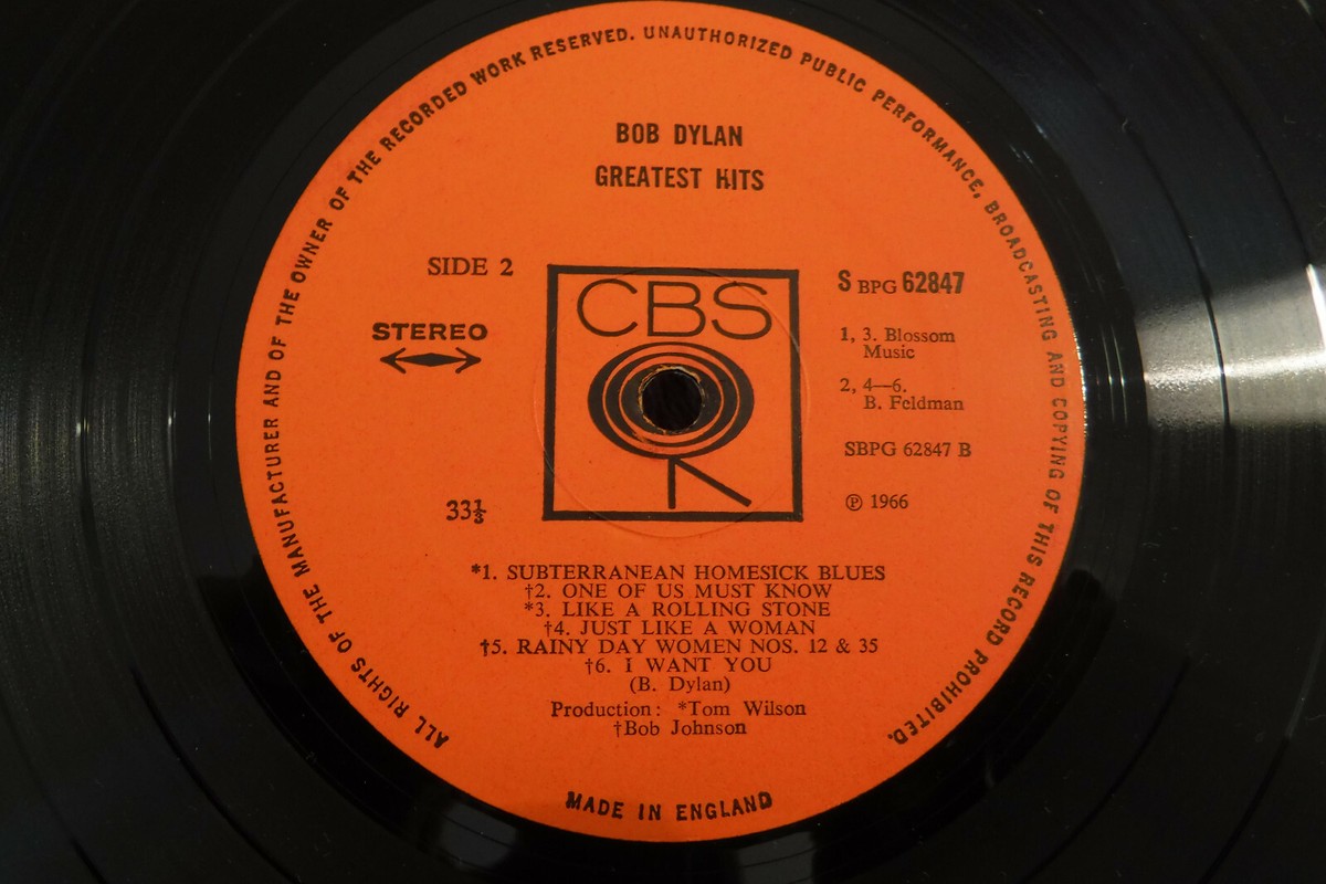 Bob Dylan, Greatest Hits, CBS Records SBPG 62847, 1966 Rock, Folk