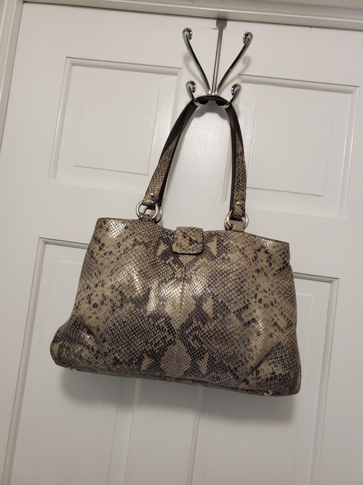 Coach Python Embossed Leather Carryall Tote Gray … - image 3
