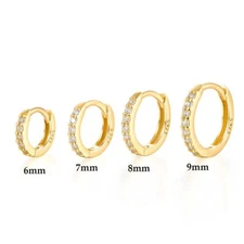 One Row CZ Small Huggie Hoop Earrings Studs Sleeper Solid Sterling Silver E22993