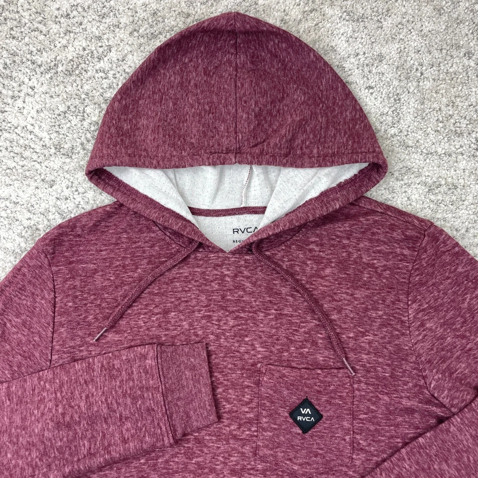 RVCA Sudadera con Capucha Para Hombres Pequeña Pullover Dos Capas Sudadera Borgoña Logo Camisa con Capucha Foto 3 de 4