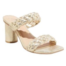 Womens Metallic Gold Mule Heels Sandals Cylinder Block Heel Size 6.5 8 9