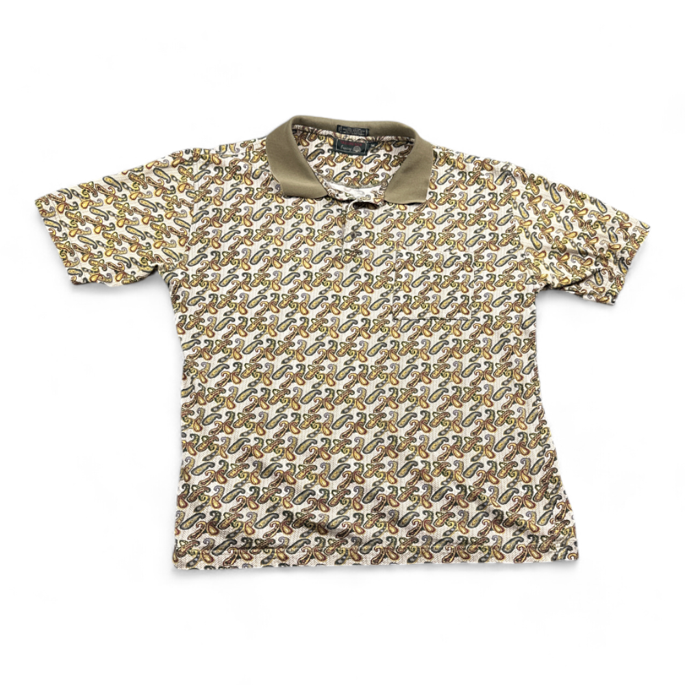 Polo vintage Paisley adulto MEDIA marrone giallo sartoria tasca fila anni 90