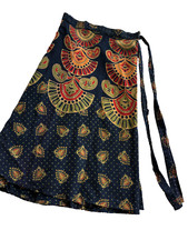 Blue Wrap Skirt Boho Gypsy Floral Mandala Paisley Eclectic Folk Cotton One Size