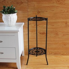 Iron 2 Tiers Plant Stand Flower Pot Holder Rack Round Shelf Indoor Outdoor Patio