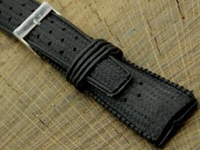Vintage NOS Unused Watch Band Black Rubber w Silver Tone Buckle 21mm