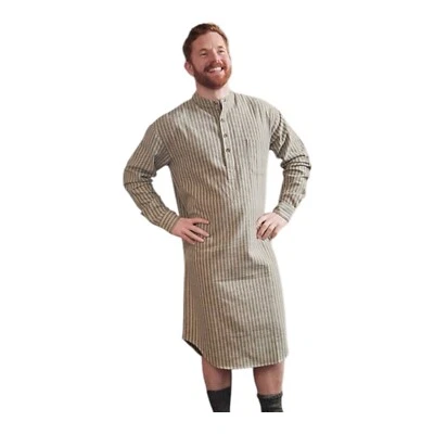 Chemise de nuit homme en flanelle beige vert rayure marron 100 % coton cadeau... - Photo 1/4