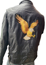 Wilsons Leather Black Vintage Motorcycle Jacket Back Embroidered Eagle Size XL