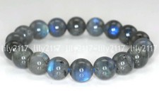 Natural 6/8/10/12mm Gray Labradorite Gemstone Round Beads Elastic Bracelet 7.5''