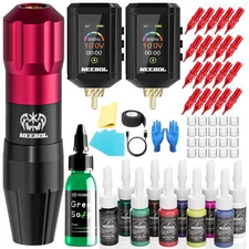 Neebol Wireless Tattoo Kit - Complete Set with 2 Color-Display Power Supplies...