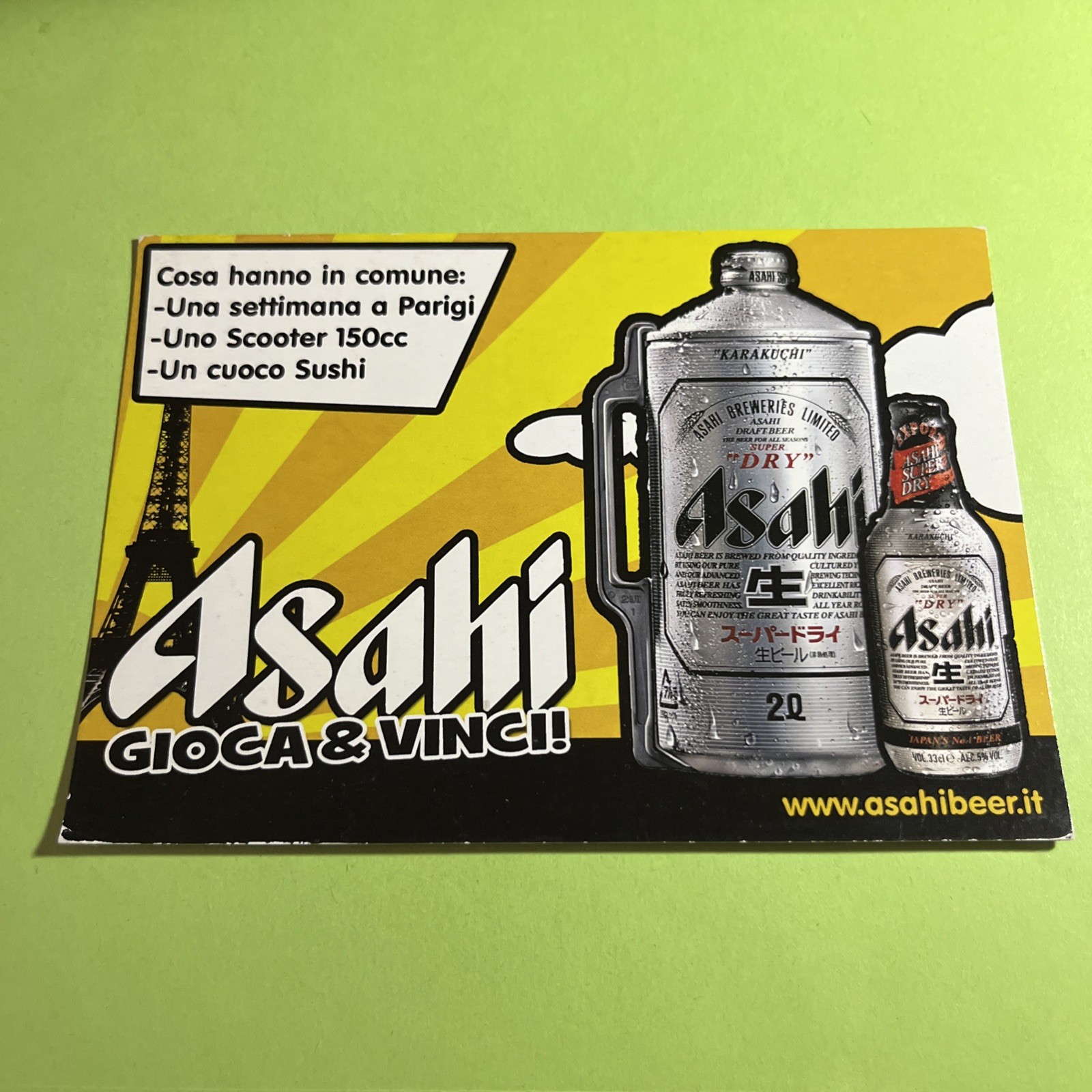 CARTOLINA COLORI COLLEZIONE ASAHI JAPAN'S N.1 BEER BIRRA - PROMO CARD PC 8598