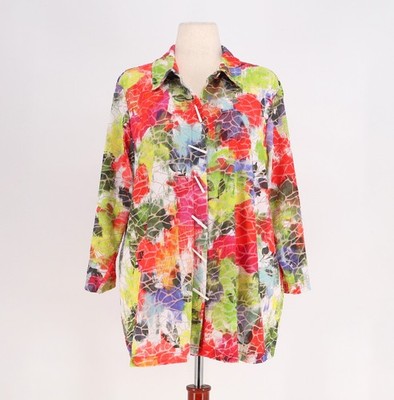 ALI MILES Abstract Floral Toggle Button Up Top Blouse 3/4 Sleeve Size 1X