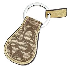 Vintage Coach Signature C Canvas Leather Keychain Key Ring Brown Tan