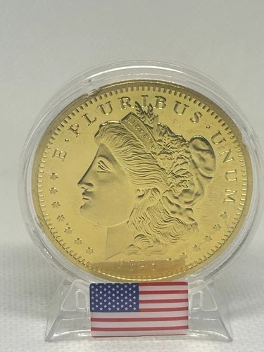 1896-S proof Morgan Gold Pl Coin In A Display Case 🇺🇸💯✨&bag.