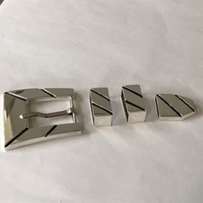 Signed ALC Sterling Silver .75  Squared 4pc Western Ranger Belt Buckle Set 44.2g