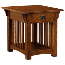 Mission Impeccable End Table, Solid Wood Accent Table with Drawer & Shelf, Me...