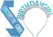 Birthday Headband with Sash for Women, Birthday Crwon Tiara for Decorations