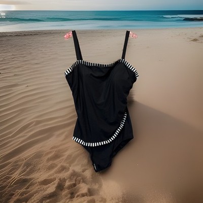 WHITE STAG  Women's Swimsuit 2X One-Piece Black Padded Side Ruched NWT