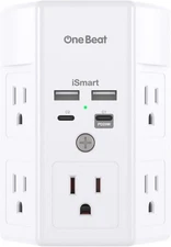 Multi Plug Outlet Surge Protector 5 Outlet 2A2C PD20W White 1 Pack for Home