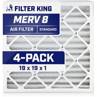 Filter King 19x19x1 Air Filter 4-PACK MERV 8 Actual Size 19 x 19 x .75''