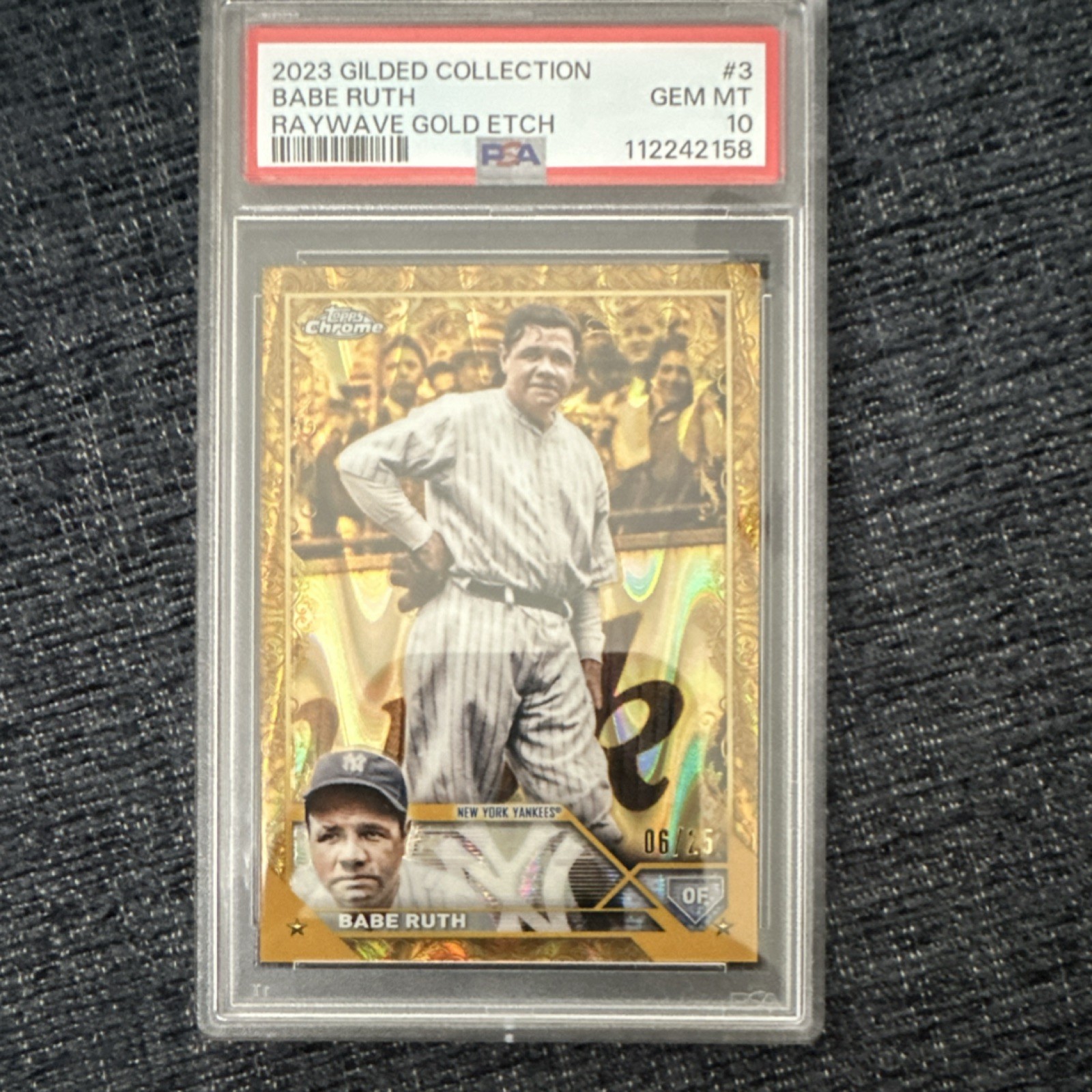 2023 Topps Gilded Collection Babe Ruth #3 Gold RayWave Etch /25