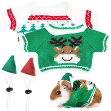Guinea Pig Christmas Clothes, 4-Piece Small Pet Holiday Costume Set As Shown 