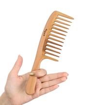 Wide Tooth Wooden Comb Handmade - Natural Vintage Style Wide Tooth Comb for C...