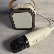 Portable Beige Bluetooth Karaoke Microphone Speaker Wireless Rechargeable AUX TF