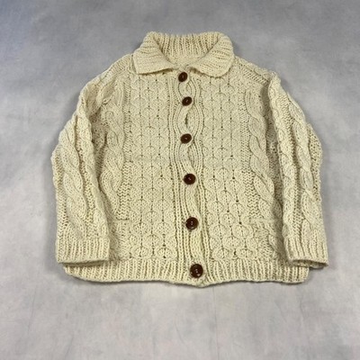 Vintage Strickjacke Zopfmuster Grobstrick Pullover mit Kragen Damen