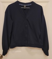athleta girl XL 14 navy Cardigan sweater jacket. Pockets, Snaps, Thumb Hole