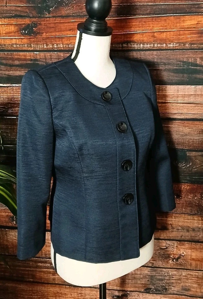 Evan Picone Blazer 2 Petite 3/4 Sleeves Jacket Bradford Navy Blue NWT - Image 4 of 4