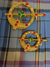 Celtic Tara Kilt or Lapel Pins, 2 Sizes, His Hers Shamrock, Faux Rubies