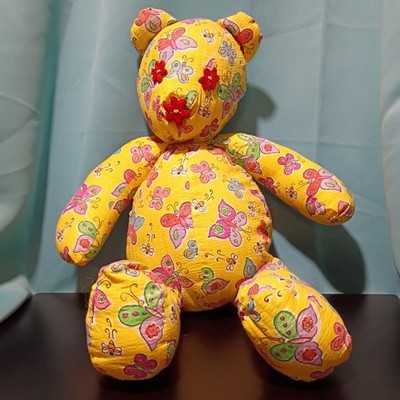Handmade With Love Quilted Teddy Bear Plush Yellow Butterfly Stuffed Animal