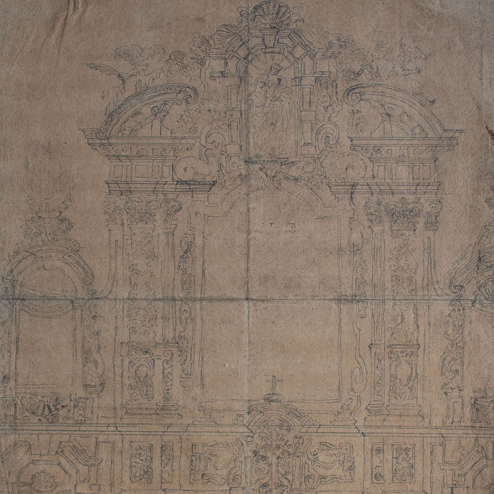 Hochaltar Zeichnung Architektur Anna Selbdritt Bleistift Orig unsigniert um 1800