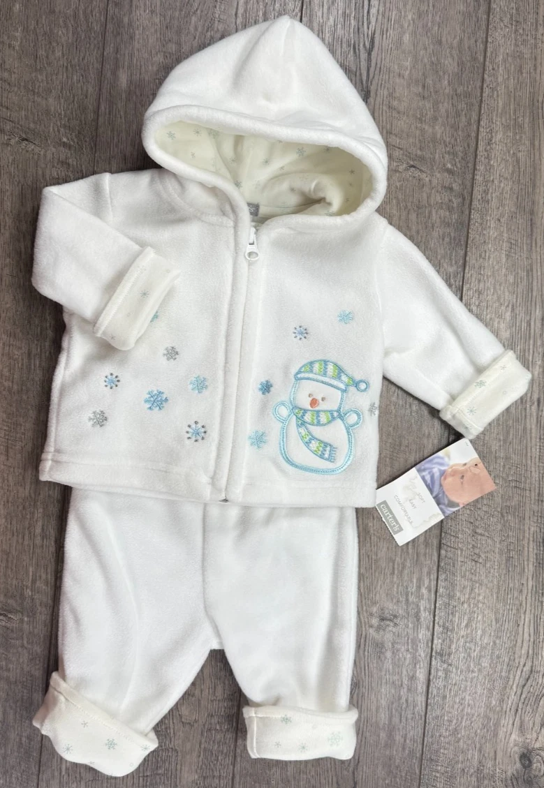 Baby Girl Clothes New Vintage Carter's 3 Month White Snowman Fleece 2pc Outfit