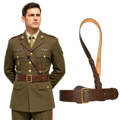 Sam Browne Belt Genuine Leather Complete with Shoulder Cross Strap,Brown Leather - Image 1 of 4