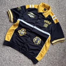 Vintage FUBU The Collection 05 Snap Button Jersey Shirt Black Yellow Y2K Size M