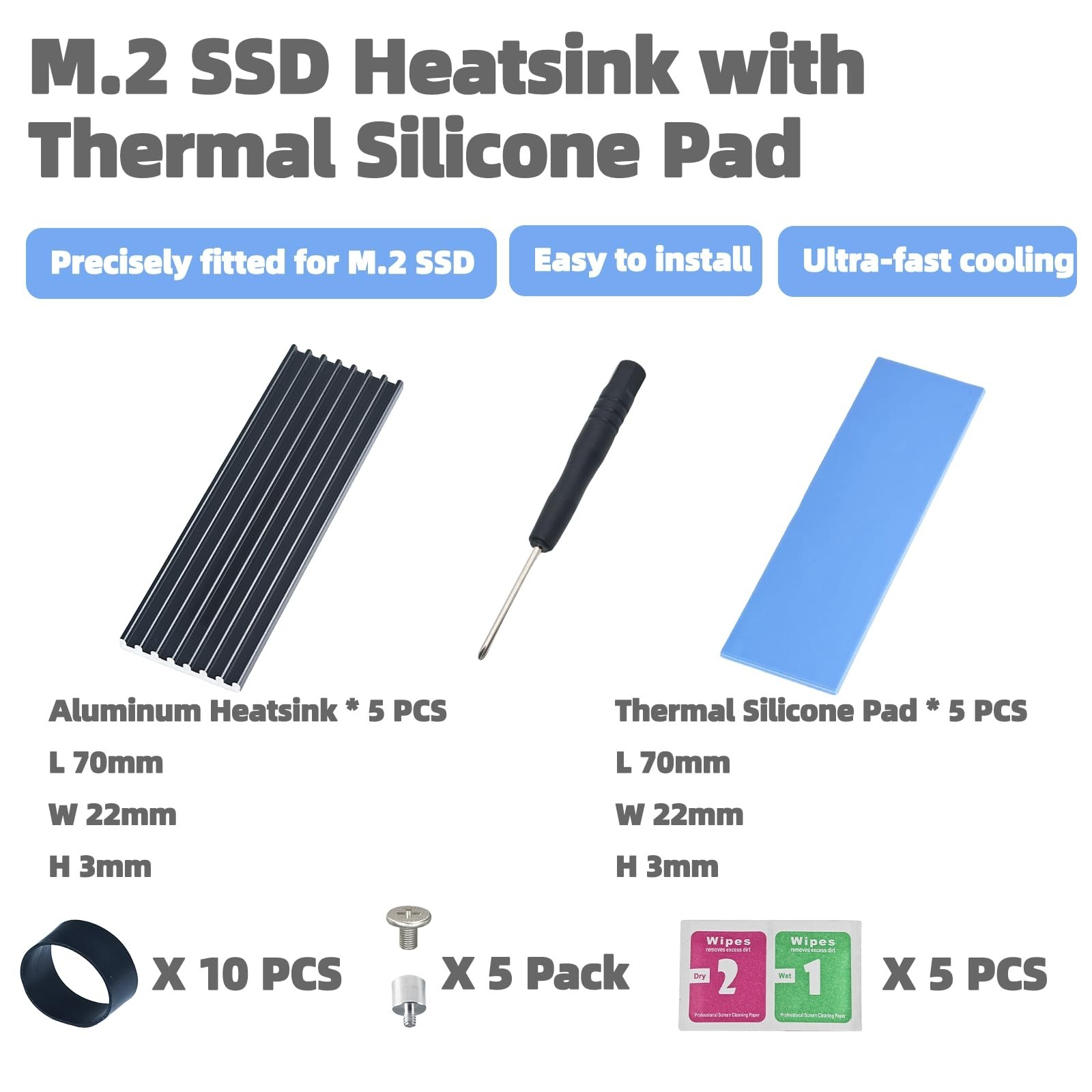 5 Pack SSD Heat Sink Cooler for 2280 SSD, nvme Heatsink with Thermal Silicone...