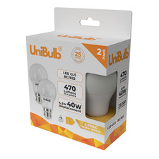 UniBulb GLS B22 LED Light Bulbs 2 Pack 470lm 4.2W 2700K Warm White Bayonet