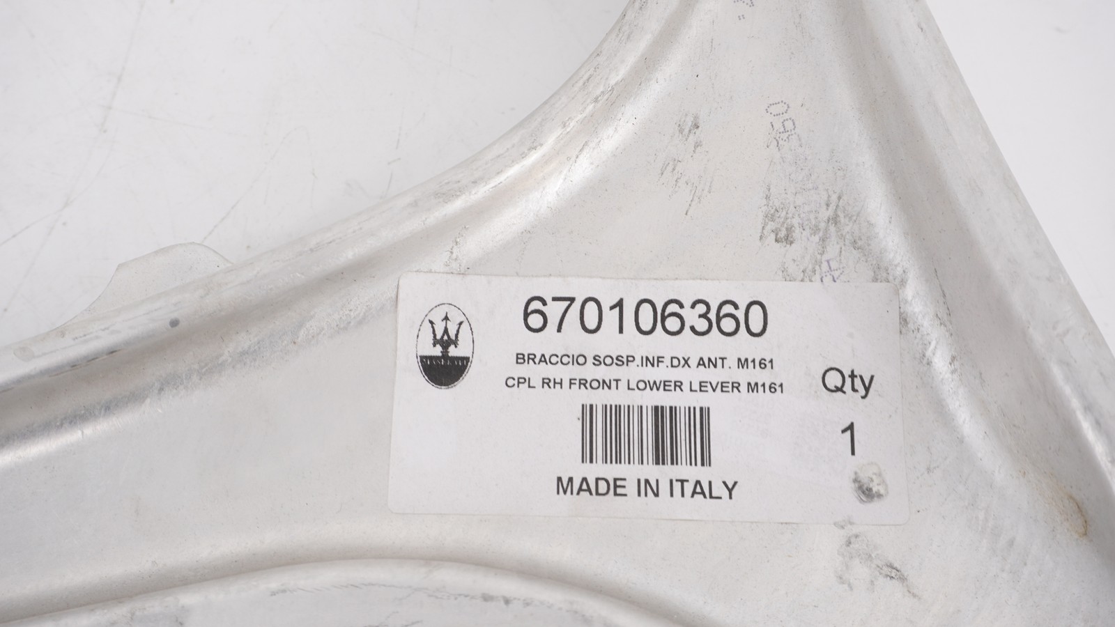 Maserati RH, Front, Lower Control Arm Wishbone Assembly  Part Number - 670106360