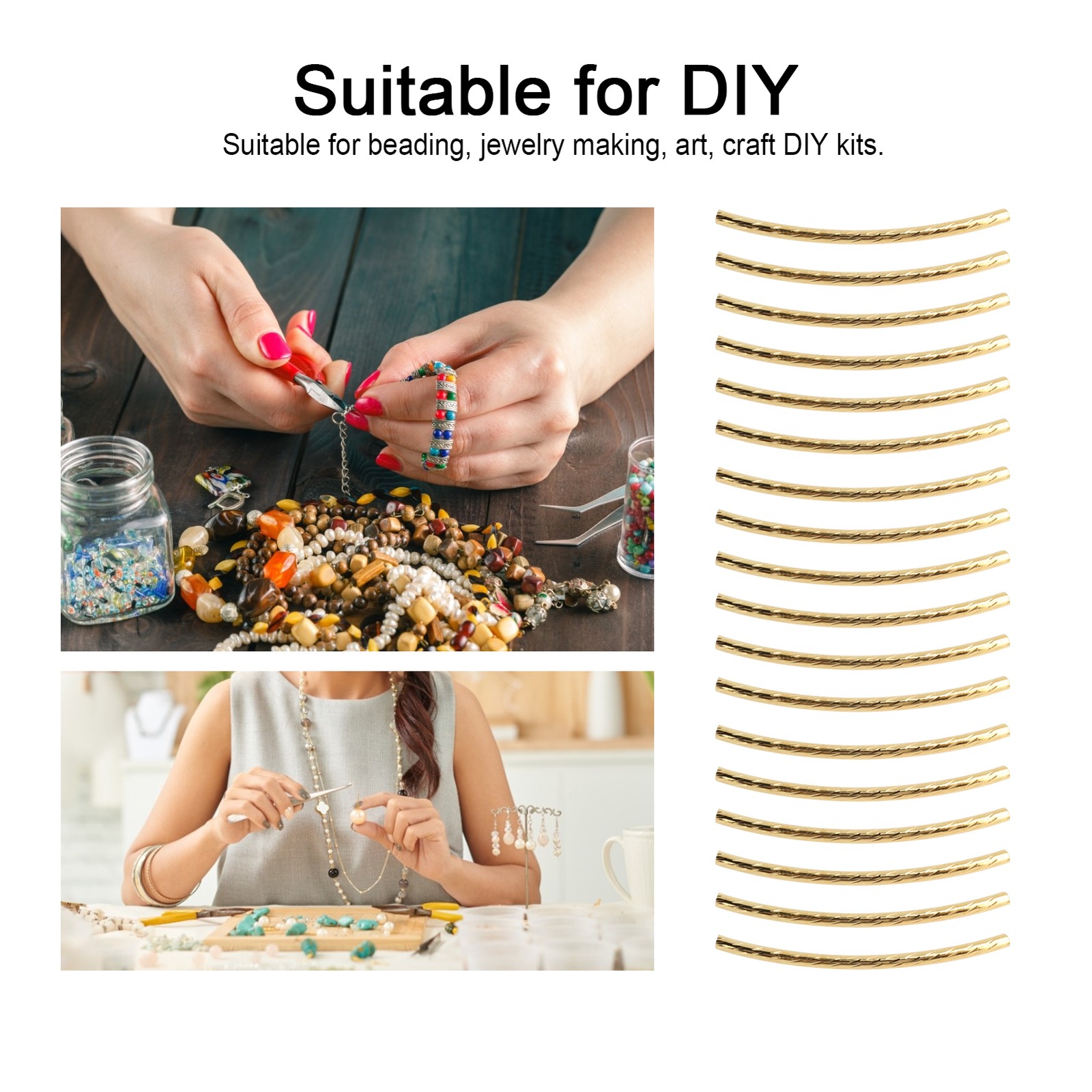 200Pcs Curved Noodle Tube Spacer Beads Twist DIY Jewelry Making Accessories