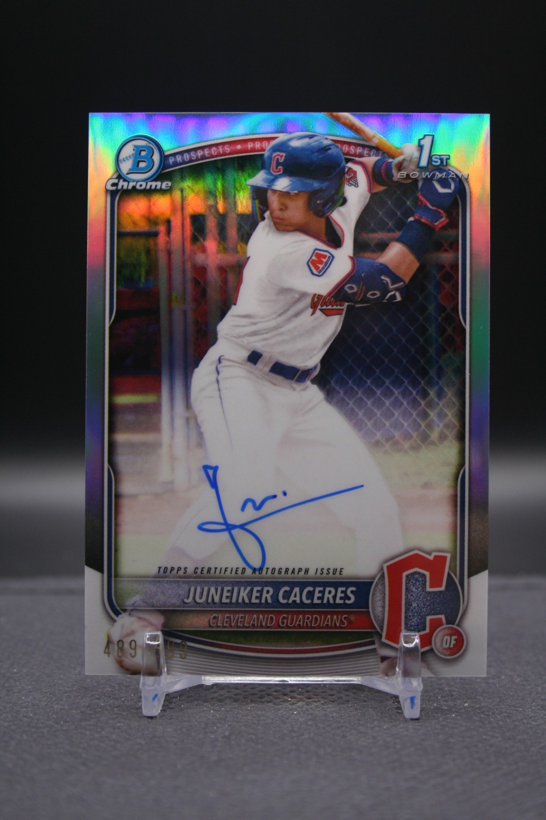 2025 Bowman Chrome | Juneiker Caceres | 1st Bowman Refractor Auto /499 Guardians