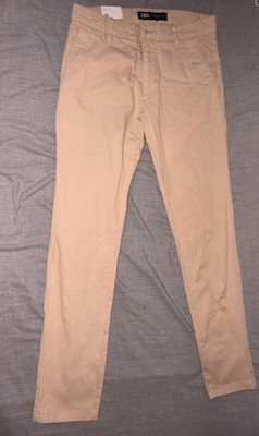 Zara Men s Beige Slim Fit Tapered Chino Pants 30W Mid Rise Pockets