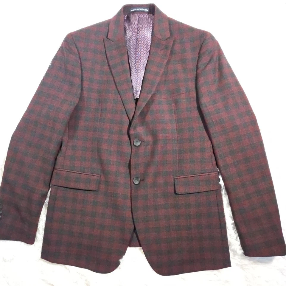 Chaqueta Blazer Original Penguin Granate Borgoña Cuadros Mezcla Lana Para Hombre Talla 38S Foto 2 de 4