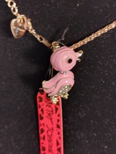 Betsey Johnson Stunning Pink Baby Chicken Rhinestone Necklace New With Tags 