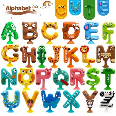 26Pcs Alphabet Bath Toys for Toddlers , Educational Suction Bath Toys with Anima